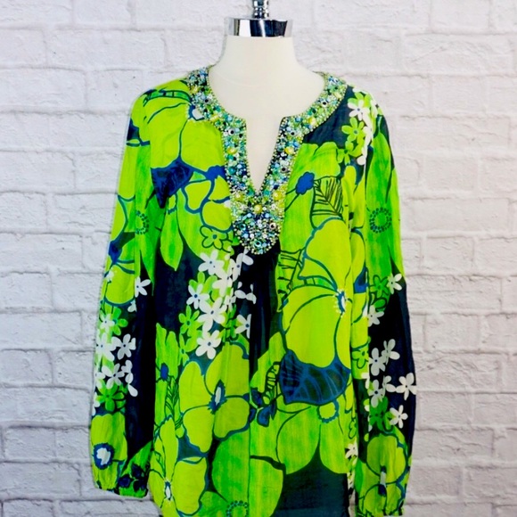 LAFAYETTE 148 New York Multi Green Floral Top - Picture 1 of 14